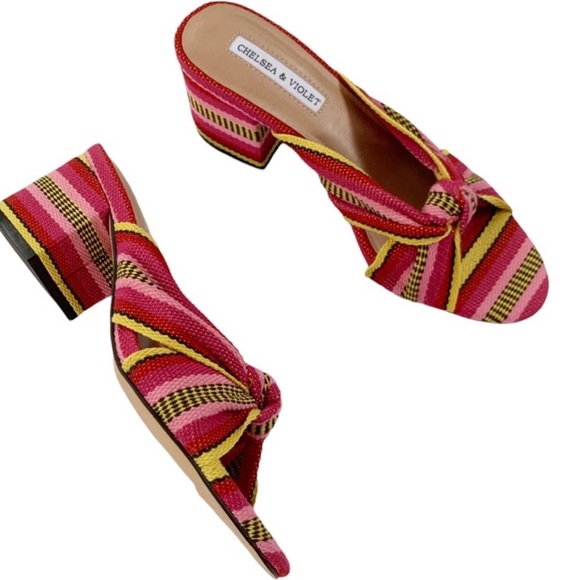 New Chelsea & Violet Gia Knot Stripe Printed Mules - Picture 8 of 16